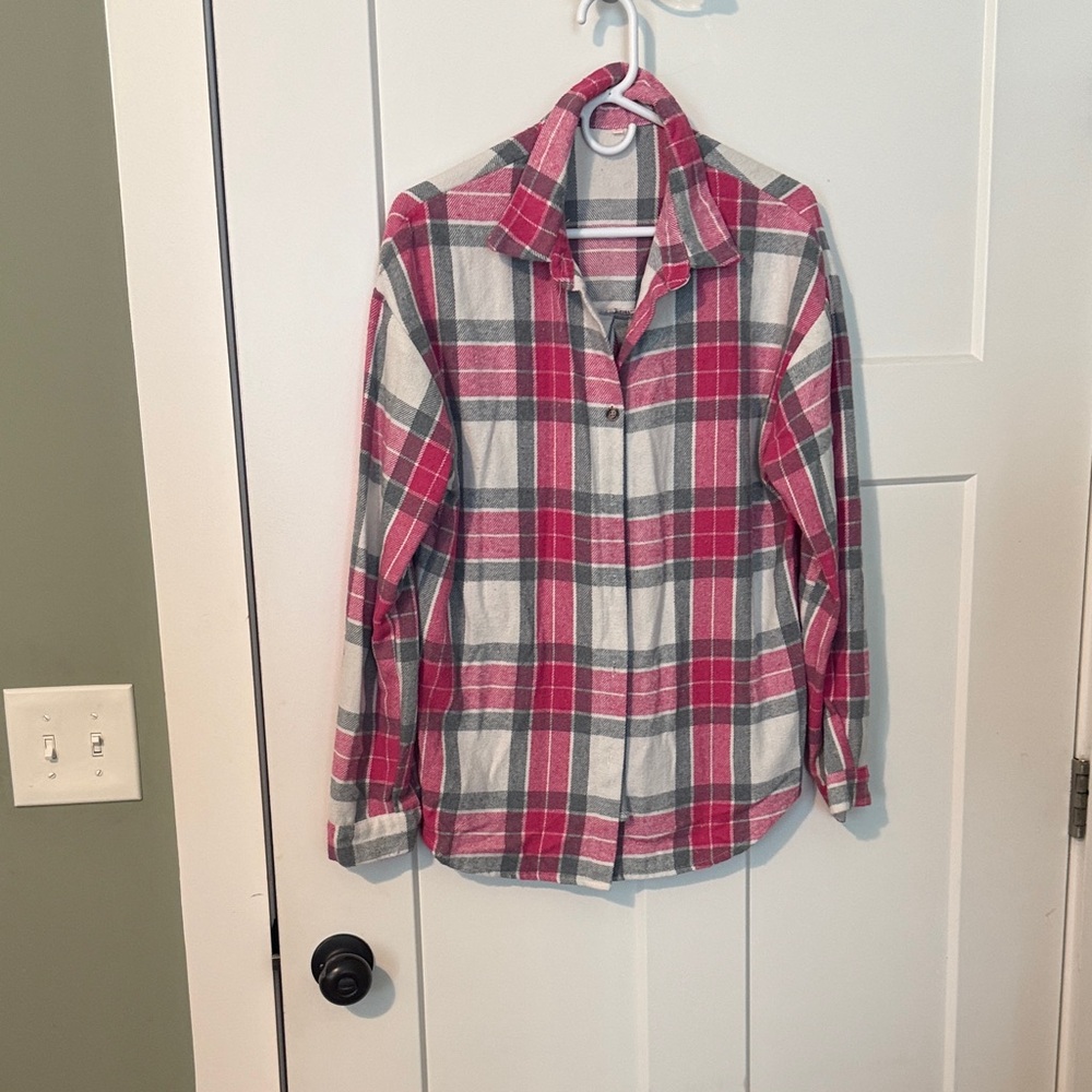 Red and Gray Plaid Button-Up Shirt